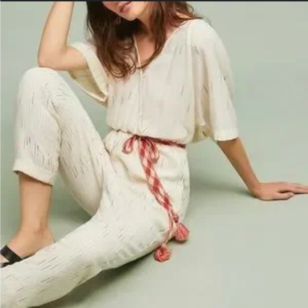 Feather Bone Anthropologie Soleli Jumpsuit Cream Oversized Top Fit Size XS - Picture 2 of 7